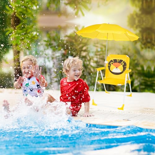 PLULON 2 Pcs Kids Beach Chair with Umbrella Folding Lawn and Camping Chair with Summer Shade for Beach Pool Travel Outdoo...