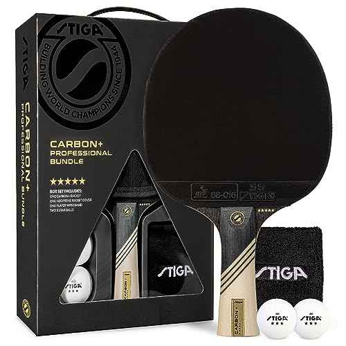 STIGA Carbon+ Bundle Ping Pong Paddle Set ? 7-ply Extra Light Carbon Fiber Blade ? 2mm Premium Sponge ? Concave Pro Handle ? 2 3-Star Tournament Balls ? Neoprene Racket Cover ? Player Wristband