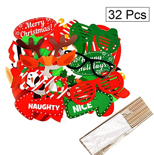 ILamourCar 32 Pcs Christmas Photo Booth Props, Funny Christmas DIY Selfie Props for Adults Kids Xmas Decoration Supplies
