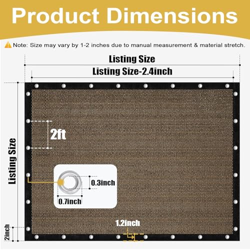 Shade&Beyond 90% Sun Shade Cloth with Grommets, 10' X 10' Pergola Shade Cover Canopy, Mesh Tarp Sun Screens for Patio, Out...