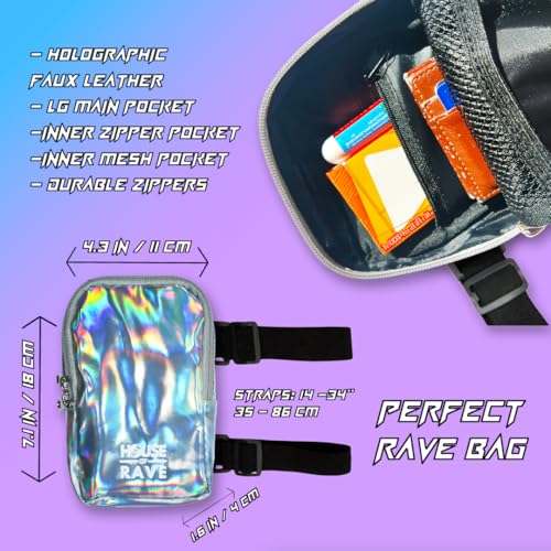 Holographic Thigh Bag No-Slip-Padded Backing - Inner Pockets & Double Zipper Carnival Thigh Bag for Women - Iridescent Leg...
