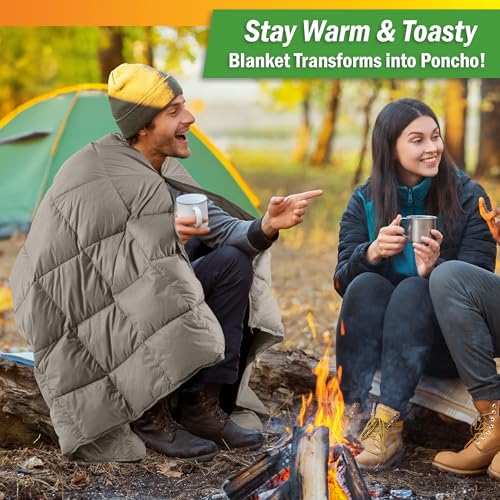 Down Camping Blanket Packable 78x52” Ultralight Compact Travel Blanket with Bag - Puffy Wearable Sleeping Gear for Camp, H...