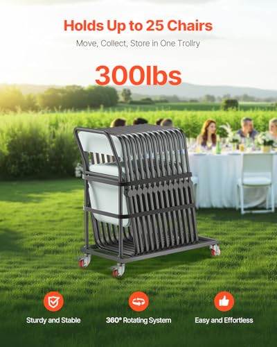 VEVOR Folding Chair Rack, 300 LBS Capacity, L-Shape Vertical Placement Chair Cart for 25 Chairs, Heavy-Duty Metal Chair St...