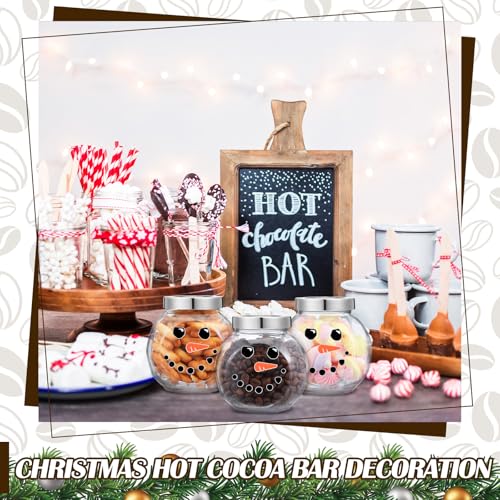 Bokon 3 Sets 16.2 oz Christmas Glass Jars with Lids Hot Chocolate Hot Cocoa Bar Supplies Snowman DIY Candy Jars Wooden Spo...
