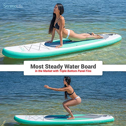 SereneLife Inflatable Stand Up Paddle Board - Wide Stable Design, Non-Slip Deck for Adults & Youth with Premium Paddle Boa...