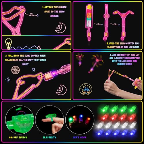 OLUPP Glow in the Dark Party Supplies, 264 PCS Light Up Party Favors with LED Glasses,Glow Sticks,Finger Lights,LED Hair C...