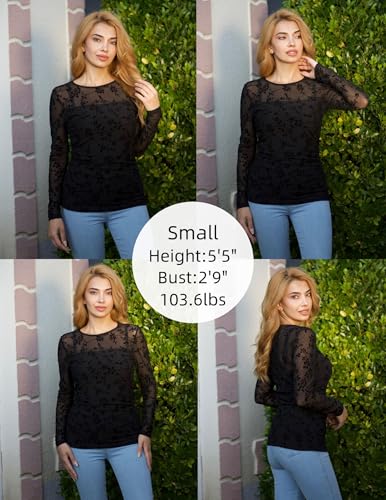 Zeagoo Long Sleeve Shirts for Women Sheer Mesh Sexy Blouses Fall Fashion Crewneck Going Out Tops
