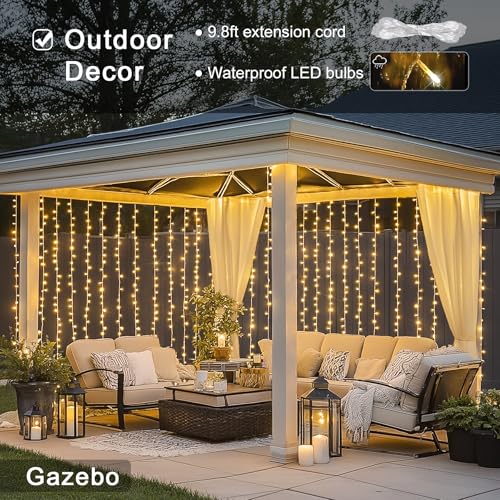 JMEXSUSS 300 LED Remote Control Curtain Lights, Plug in Fairy Curtain Lights Outdoor, Window Wall Hanging String Lights fo...