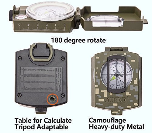 AOFAR Military Compass,AF-4580 Lensatic Sighting, Waterproof and Shakeproof with Map Measurer Distance Calculator, Pouch f...