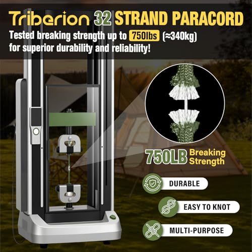 TRIBERION Paracord Rope 750 lb - 1000ft / 500ft / 200ft / 100ft 5/32" Parachute Cord 4MM 12-Strand para Cord - Heavy Duty ...