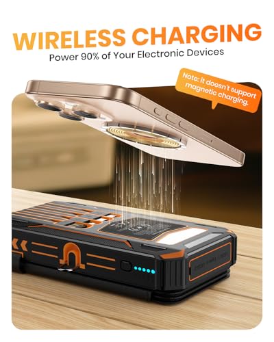 SOARAISE Solar Charger Power Bank - 48000mAh Wireless Portable Charger Built-in 4 Cables and 4 Solar Panels, PD QC 3.0 Fas...