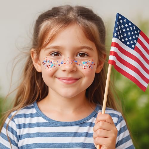 Mysense Patriotic Red White and Blue Body Glitter Stick,4th of July Accessories,Sparkling Face Hair Glitter for Fourth of ...