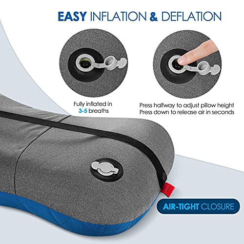 Hikenture Camping Pillow with Removable Cover - Ultralight Inflatable Pillow for Neck Lumbar Support - Upgrade Backpacking...