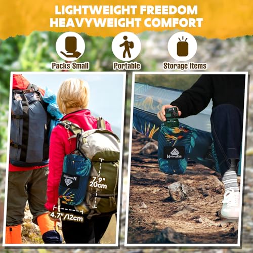NATUREFUN Ultra-Light Travel Camping Hammock | 300kg Load Capacity,Breathable,Quick-Drying | 2 x Premium Carabiners,2 x Ny...