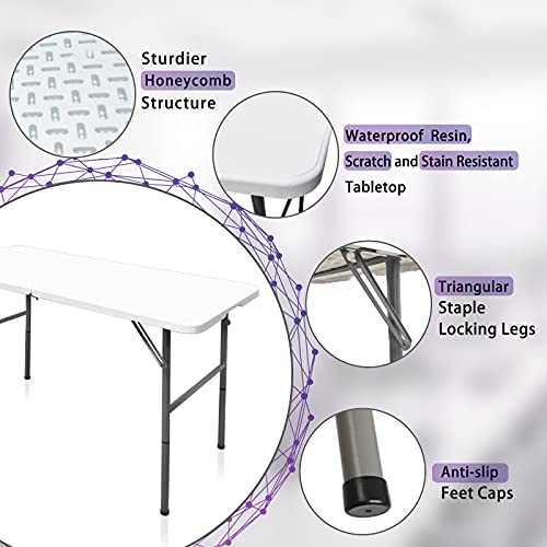 Gocamptoo Folding Table,4ft Indoor Outdoor Heavy Duty Portable Folding Square Plastic Dining Table w/Handle, Lock for Picn...