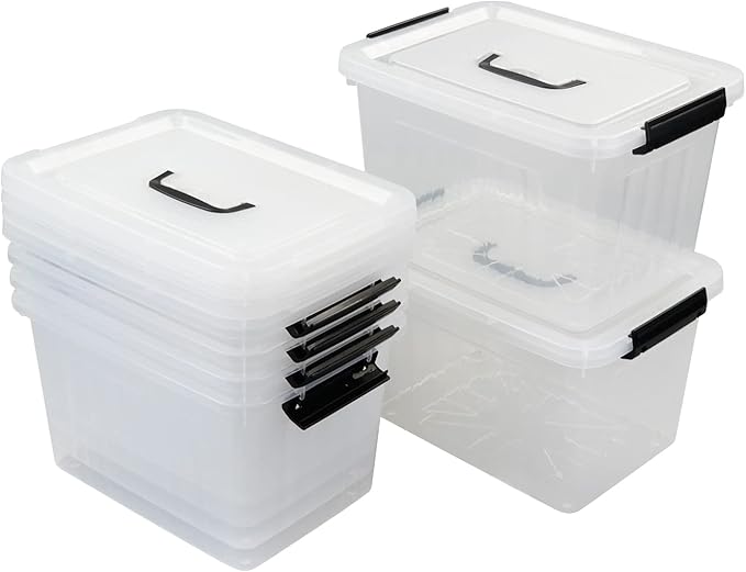 6-Pack 12 Quart Latching Box, Clear Storage Bins with Lids, Stackable Storage Containers for Home Pantry Office Organization