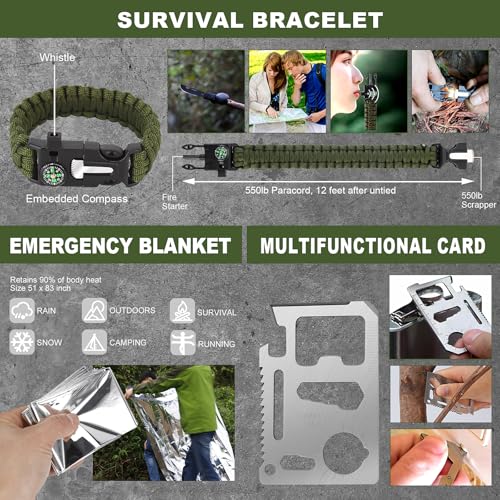 Gifts for Men Christmas Dad, Survival Kit, 150 PCS Survival Gear and Supplies Equipment with Trauma Bag, Molle Pouch Emerg...