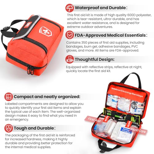 First Aid Kit for Car, 350 Piece Survival Gear and Supplies for Car Home Travel Hiking, First Aid Kit Survival Kit, Waterp...