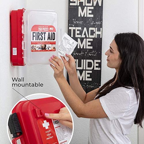 M2 BASICS Professional First Aid Kit, 350 Pieces, Wall Mountable with Dual Layer Organization for Home, Business, Car, Veh...