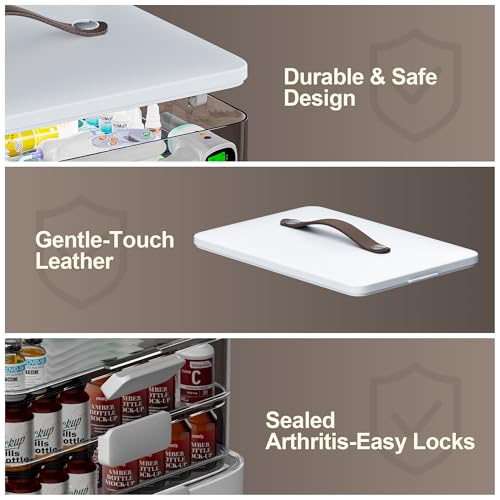 CTIME 4-Tier XL Medicine Organizer - Portable Medicine Cabinet with Leather Handle, Empty First Aid Kit for Home, School, ...