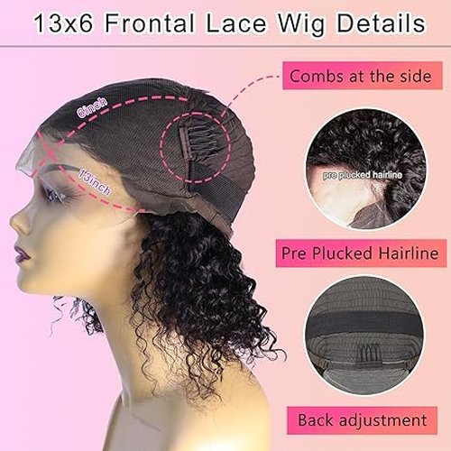 VIULKY 13x6 Deep Wave Lace Front Wigs Short Curly Bob Wig Human Hair 200 Density HD Glueless Lace Frontal Human Hair Wigs for Black Women Pre Plucked Natural Black 8 Inch