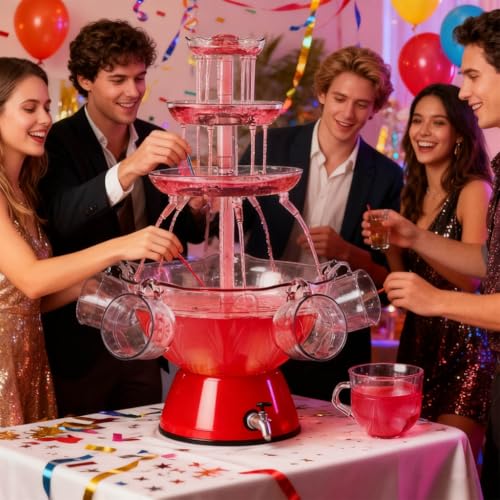 Generic 3-Tier Party Drink Fountain - 220V British Standard ABS Beverage Fountain with LED Base | Flowing Water Fall Machi...