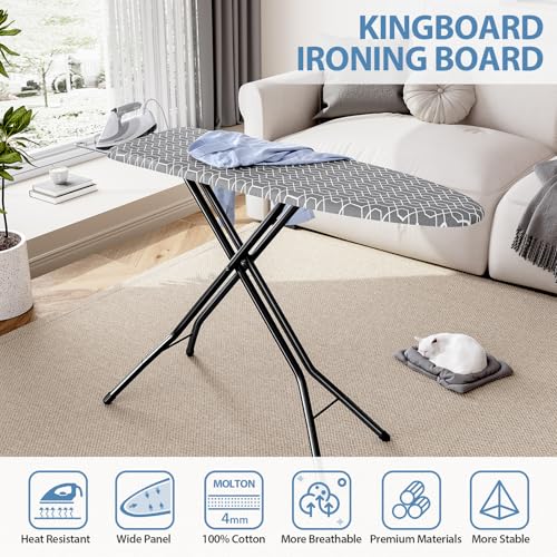 KINGBOARD Foldable Ironing Board Full Size, Iron and Ironing Board Set Standard Size, Iron Boards with Ironrest & Adjustab...