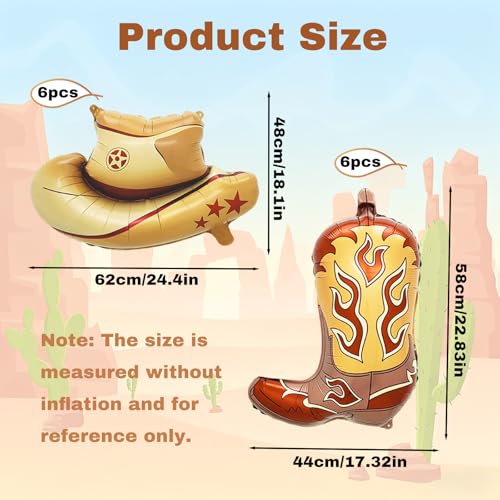 12Pcs Western Party Balloons Set 6 Cowboy Hat & 6 Boot Balloons Large Festival Celebration Decorations for West Themed Rod...