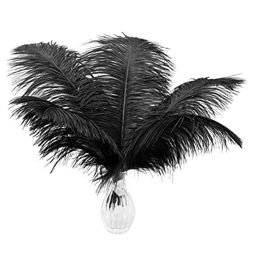24pcs Natural Black Ostrich Feathers 10-12inch (25-30cm) for Wedding Party Centerpieces，Flower Arrangement and Home Decora...