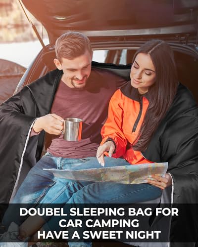 Ohuhu Double Sleeping Bag: Queen Size 2 Person 3 Season for Warm & Cold Weather Camping Sleeping Bag with 2 Pillows, Large...