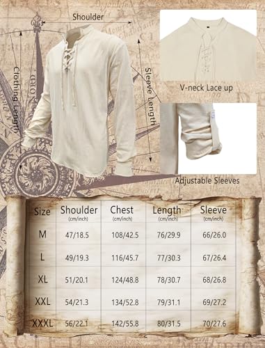 Verceco Mens Pirate Costume Outfit Renaissance Costume Men Medieval Outfit With Pirate Pants Shirts Sash Accessories (khak...