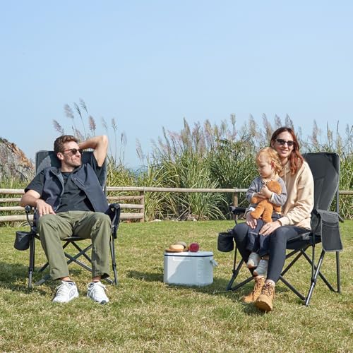 EVER ADVANCED Oversized Folding Camping Chair, for Adults Heavy Duty Lawn Chair with Side Pockets, Portable Collapsible Qu...