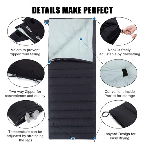 Down Sleeping Bag for Adults, Ultralight Wearable Sleeping Bag for Backpacking, Can Be Used as a Blanket or Mat