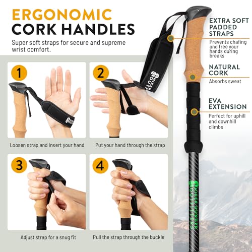 100% Carbon Fiber Trekking Poles by USA Brand - Ultra Strong Lightweight Collapsible Hiking Poles with Cork and EVA Foam G...