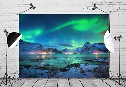 BELECO 7x5ft Fabric Aurora Borealis Backdrop Arctic Snow-Capped Mountains Lake Scenery Northern Lights Norway Winter Lands...