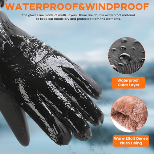 apaepr Winter Waterproof Ski Snow Warm Gloves for Women Men, Windproof Cold Weather Thermal with Touchscreen Fingers