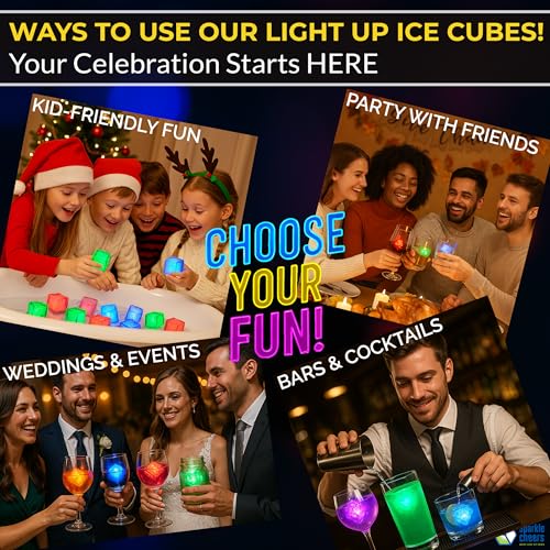 LED Light Up Ice Cubes for Drinks, Multi-Color Liquid Activated Waterproof Reusable Glow Ice Cubes for Party, Wedding, Bar...