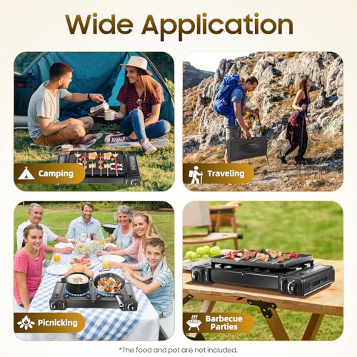Camping Stove, Portable Butane Camping Stove, Propane Stove 2 Burner Propane Gas Stove, Double Auto Ignition Camping Burne...