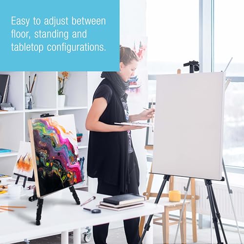 U.S. Art Supply 66" Black Metal Tripod Easel Display - Adjustable 20"- 5.5', Holds 32" Canvas - Floor/Tabletop Easel Stan...