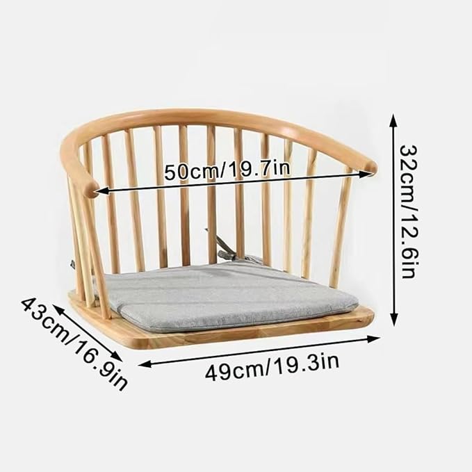 Solid Wood Floor Chair with Curved Back, Multi-Functional Low Stool for Living Room, Bedroom, Meditation Chair with Removable Cushion, Comfortable Legless Accent Chair(Natural)