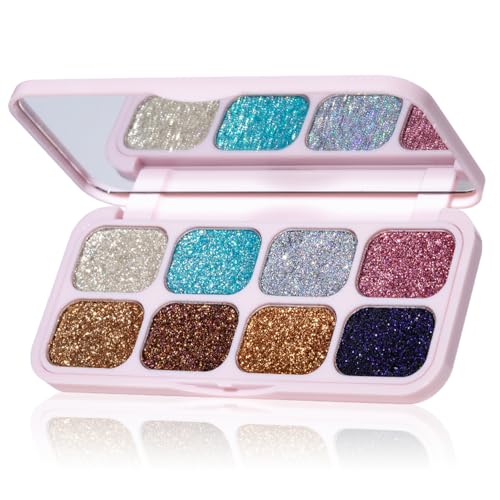BAISEN DIARY 8-Color Glitter Eyeshadow Palette, Star Diamond Glitz, High Shine Metallic & Sparkle Shades, Long-Lasting Wat...