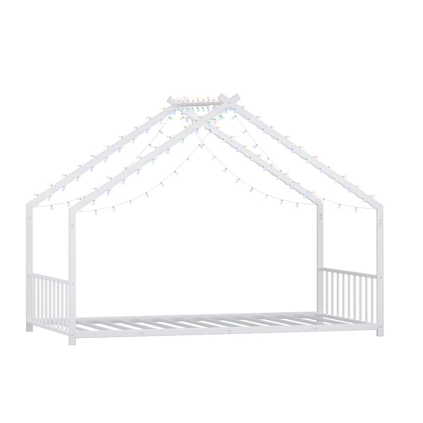 Bellemave Twin Size Montessori Floor Beds with Light, Twin Size House Floor Bed with Headboard and Footboard, Easy Assemble Montessori Bed Frame, White