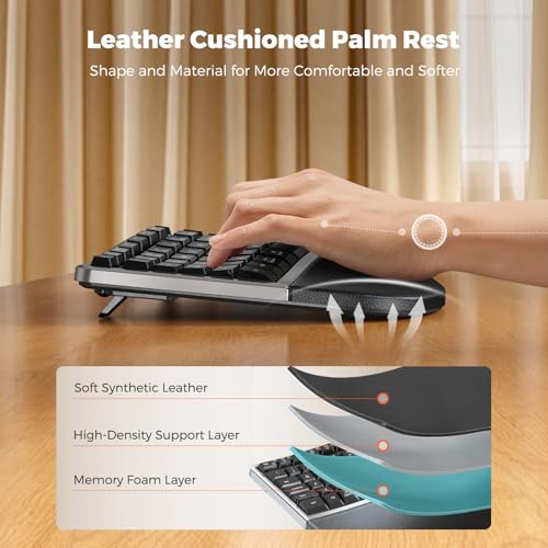 MEETION Ergonomic Wireless Keyboard and Mouse Combo, 2.4G Curved Compact Keyboard with Cushioned Palm Rest, 4 Level DPI Ad...