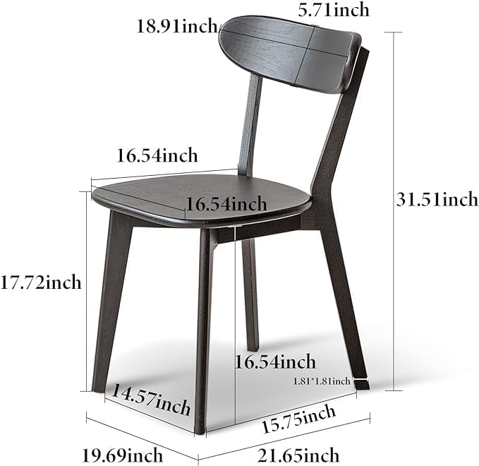 Grewood 100% Solid Oak Wood Dining Chairs,Mid Century Modern Dining Chairs with Rounded Backrest,Kitchen,Dining Room Chairs Set of 1/2/4 (2, Black Color)