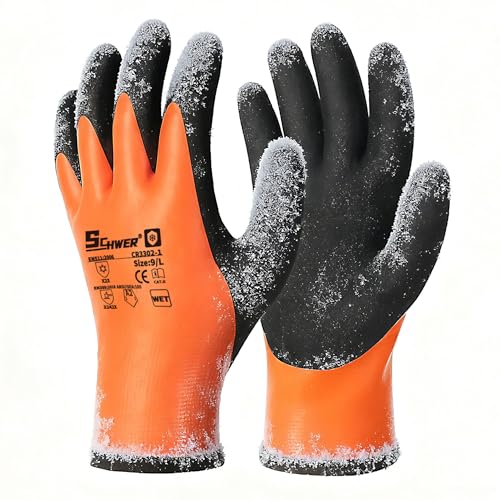 Schwer 2 Pairs 100% Waterproof Winter Work Gloves, ANSI A2 Cut Resistant Freezer Gloves for Outdoor Cold Weather Keep Hand...