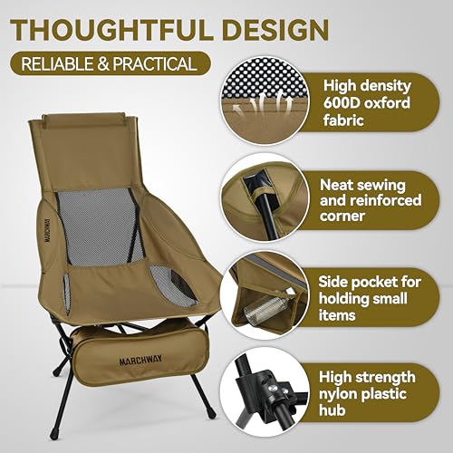 MARCHWAY Lightweight Folding High Back Camping Chair with Head Support, Stable Portable Compact for Outdoor Camp, Travel, ...