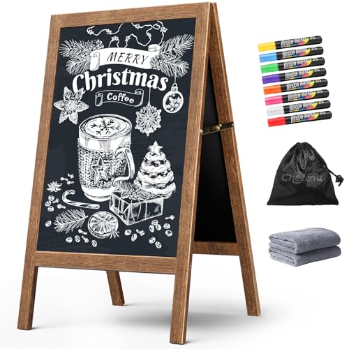 Chezerra A Frame Chalkboard Sign, 40"x20" Extra Large Sidewalk Chalk Board, Wooden Standing ChalkBoards Set with Markers, ...