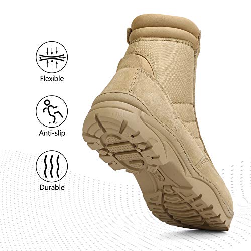 NORTIV 8 Men's Military Tactical Work Boots Side Zipper Leather Motorcycle Combat Boots Trooper