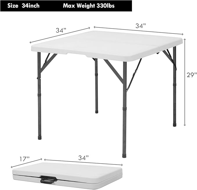 Plainsity Small White Table, Foldable Table with Foldable, Easy to Carry, for Family Gatherings, Outdoor Gatherings, Indoor