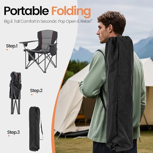 WEIDIORME 2 Pack Heavy Duty Oversized Camping Chair for Adults 400lbs w/Lumbar Support - Folding Chairs with Side Pocket, ...
